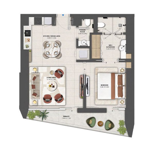 Orise by Beyond Dubai Maritime City 1BR Apartment Floor Plan