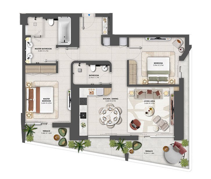 Orise by Beyond Dubai Maritime City 3BR Apartment Floor Plan